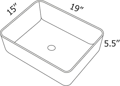 Black Vessel Sink Rectangle, Dcolora 19"x15" Matte Black Bathroom Vessel Sink Rectangular Above Counter Ceramic Porcelain Lavatory Vanity Sink Bowl Basin