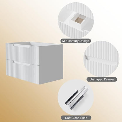 30” Floating Bathroom Vanity Cabinet Wall-Mounted Bathroom Vanity in White, Sink Basin Not Included