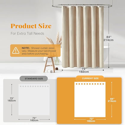 BTTN Extra Long Fabric Shower Curtain, 84 Inch Linen Textured Heavy Duty Cloth Shower Curtain Set with 12 Plastic Hooks, Large Hotel Luxury Polyester Shower Curtains for Bathroom(72"x84", Beige/Cream)