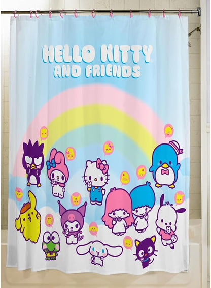 Sanrio Hello Kitty & Friends 13-Piece Shower Curtain Set, Bathroom Decor, 72 x 72 Inch Fabric Curtain with Hooks, Machine Washable (100% Officially Licensed Product) by Franco Collectibles