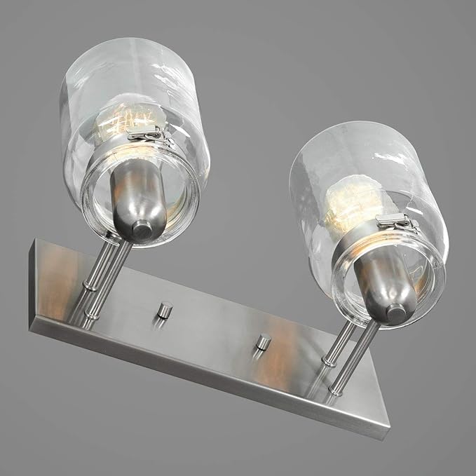 Progress Lighting P300046-009 Calhoun Collection Clear Glass Farmhouse Bath Vanity Light, 2-Light, Brushed Nickel