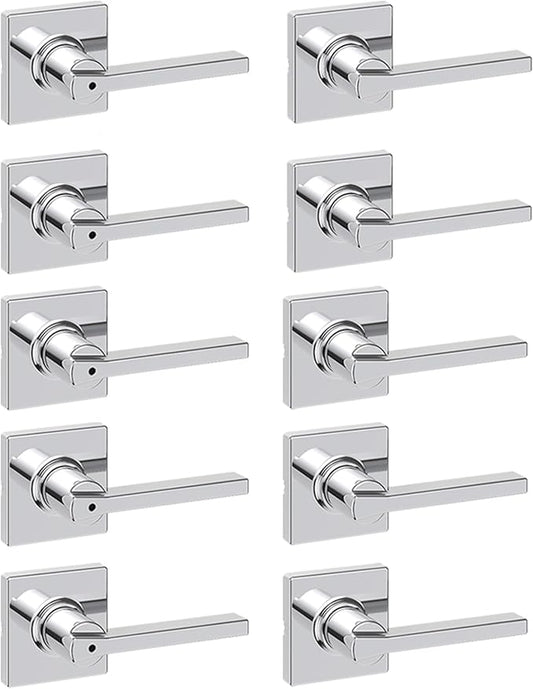 Kwikset Casey Hallway Passage and Bed/Bath Privacy Door Handle 10 Pack, 5 Passage Levers and 5 Privacy Levers, Polished Chrome Reversible Interior Handles