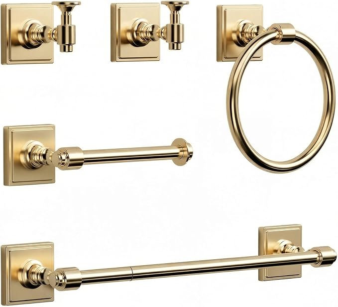 Champagne Bronze Bathroom Accessories Set, 5 Piece Bathroom Towel Holder Set, SUS304 Stainless Steel 24" Towel Bar, Towel Rack Set for Bathroom, Bathroom Hardware Set Wall Mounted