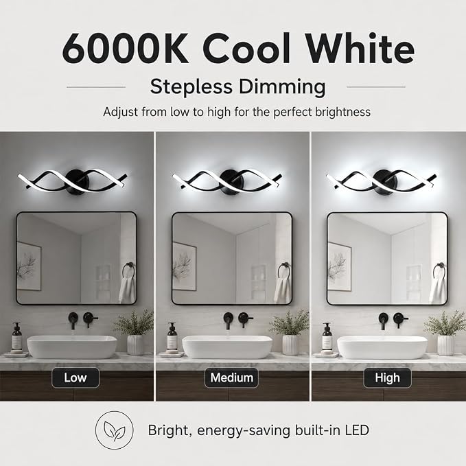 Modern Black LED Vanity Lighting,Bathroom Light Fixture Over Mirror,21 Inch,6000K Cool White