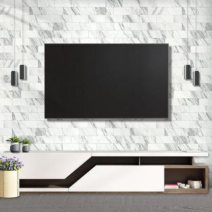 AULIGET 100-Piece White Marble Look Peel and Stick Backsplash Wall Tiles, 3" x 6" PVC Faux Stone Stick on Tile for Backsplash Kitchen, Bathroom, Laundry Room, Camper, Fireplace