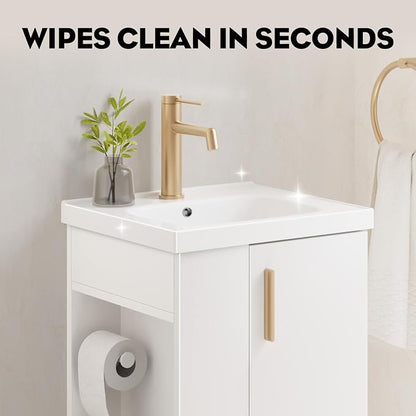 16 Inch White Pre-Assembled Bathroom Vanity Fit for Small Space, Bathroom Vanity with Ceramic Sink,Soft Close Door, Left Side Storage,Compact Modern Design,No Faucet,BV05-16-WHITE-PLUS-0128