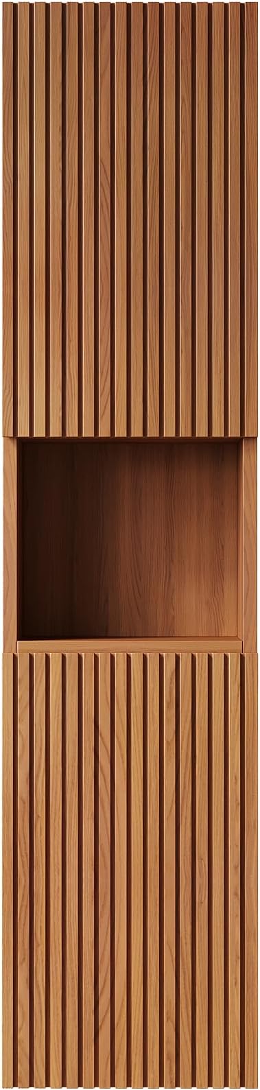 KEIKI Bathroom Wall Cabinet with Soft-Close Doors & Open Shelf, Brown Oak | Premium Wood Medicine Cabinet, Narrow Storage Cabinet for Bathroom Kitchen Laundry Room