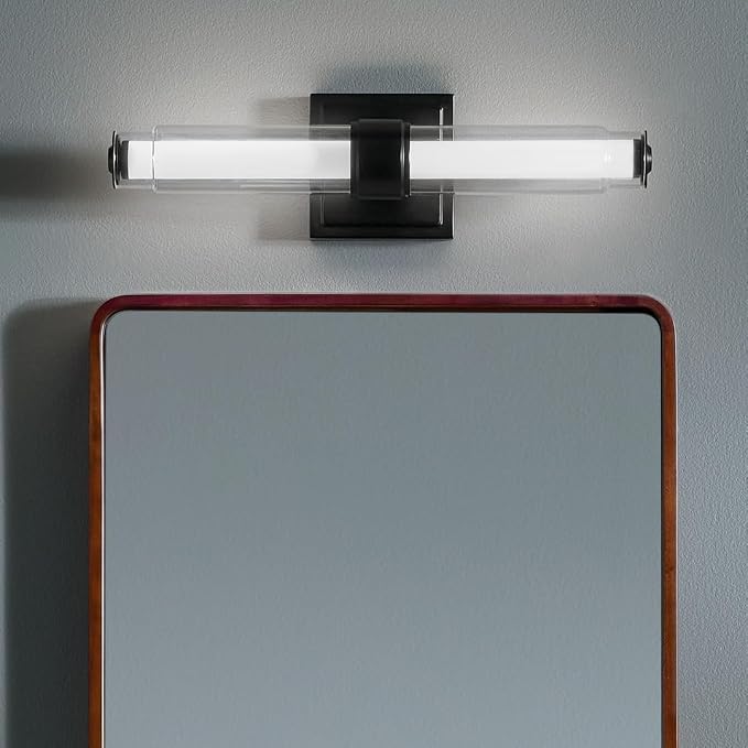 Kichler Laurene LED Bath Bar Light, Black | Dimmable vanity light with clear glass for mirrors and vanities (18.5" x 5"), 55237BKLED