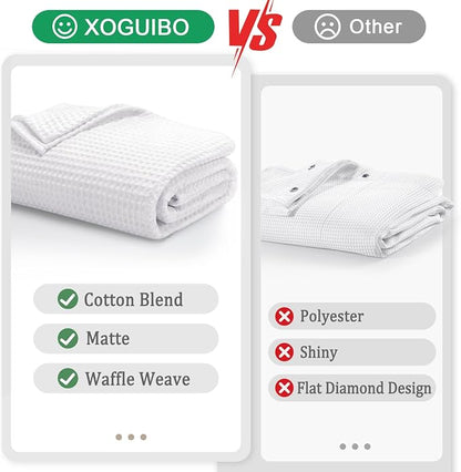 Stall Waffle Weave Shower Curtain Heavyweight Cotton Fabric White 60Wx72L | Soft Cotton Cloth,3D Square Truely Waffle,Washable, Hotel Luxury Spa, Shower Curtains for Narrow Bathroom 12 Plastic Hooks