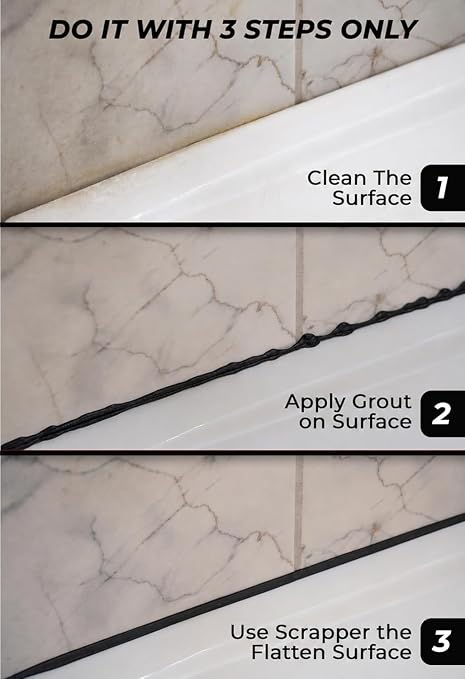 Tile Grout Repair, Black 8.8 oz/250gr. Fast Drying Grout Repair Kit, Grout Filler Tube Repair Kit, Tile Grout Paint, Grout Sealer Restore and Renew Bathroom Floor, Tile Gaps, Joints, Lines