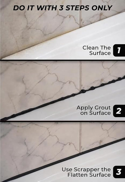 Tile Grout Repair, Black 8.8 oz/250gr. Fast Drying Grout Repair Kit, Grout Filler Tube Repair Kit, Tile Grout Paint, Grout Sealer Restore and Renew Bathroom Floor, Tile Gaps, Joints, Lines