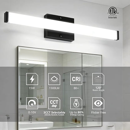 36in LED Bathroom Vanity Light(3000K/4000K/5000K, Brightness Dimmable), 15W Black Bathroom Light Fixtures Over Mirror, IP44 Modern Bath Vanity Light Bar 120V, ETL Listed