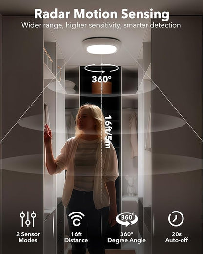 2 Pack Rechargeable Shower Lights for Inside Shower, 12000mAh Motion Sensor Wireless Ceiling Light with Remote No Wiring, Battery Operated Closet Lights Cordless LED Overhead Lighting Bathroom Garge