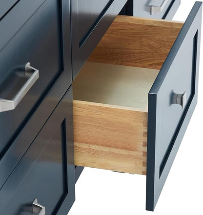 ARIEL Monroe 72-inch Bathroom Vanity with Sink,Solid Wood, 1.5-inch Italian Carrara Marble Countertop & Backsplash, Double Oval Porcelain Sink, 9 Dovetail Drawers, Brushed Nickel, Midnight Blue