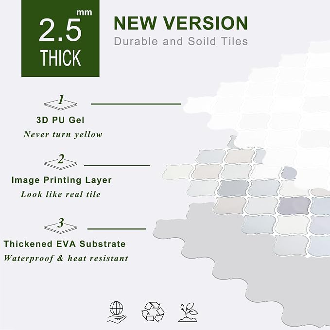STICKGOO Arabesque Peel and Stick Backsplash, 12'X12' Self Adhesive Wall Tile (Thicker Design, Light Tones)