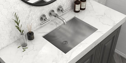Ruvati 18 x 12 inch Rectangular Stainless Steel Bathroom Sinks -16 Gauge Stainless Steel Bathroom Sink with Brushed Finish hides scratches - Easy-to-Clean Undermount Sink - RVH6110