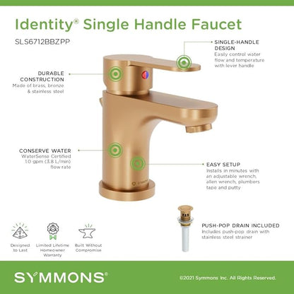Symmons Identity Single Hole Single Handle Bathroom Faucet with Push Pop Drain in Brushed Bronze (1.0 GPM)
