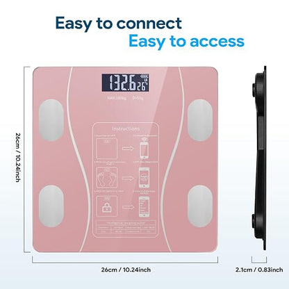 Smart Body Fat Scale with Led Display - Digital Bathroom Scale with Bluetooth, Accurate Body Composition Measurement, Muscle Mass, BMI, and Body Water Analysis (Pink)