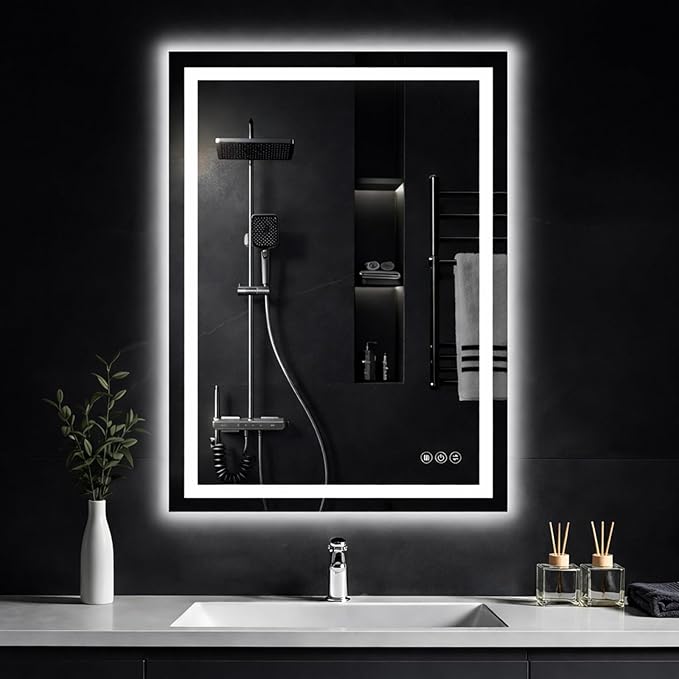 30"x 36" LED Bathroom Mirror with Lights, Backlit & Front Lit, Stepless Dimmable, Anti-Fog, 3 Colors Led Mirror, Wall-Mounted Vanity Mirror, Memory Function, Tempered Glass, Shatter-Proof