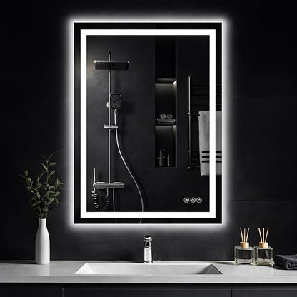 30"x 36" LED Bathroom Mirror with Lights, Backlit & Front Lit, Stepless Dimmable, Anti-Fog, 3 Colors Led Mirror, Wall-Mounted Vanity Mirror, Memory Function, Tempered Glass, Shatter-Proof