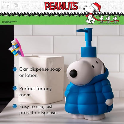 Peanuts Snoopy Puffer Coat Holiday Christmas Soap/Lotion/Hand Sanitizer Resin Pump Dispenser, 17.24 Ounces, (Officially Licensed Product) by Franco