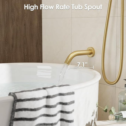 Gabrylly Shower System, 10" Bathtub Shower Faucets Set, Brushed Gold | All Metal Rain Shower Head with Handheld Spray Combo and Tub Spout, Luxury Bathroom Rainfall Shower Head Set With Valve