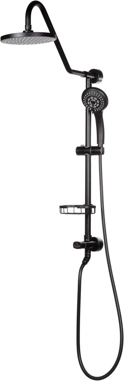 PULSE ShowerSpas Kauai III Matte Black Rain Shower Head with Handheld Spray - 1.8 GPM, 8" Showerhead, 5-Function HandShower, Adjustable Slide Bar - Shower Heads with Handheld Spray Combo