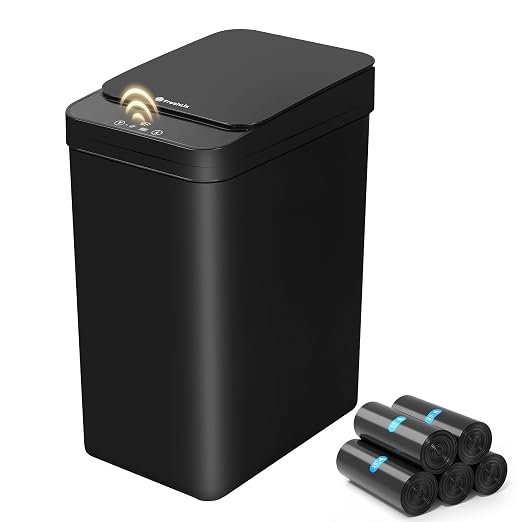 FRESHLIX Bathroom Trash Can, 2.6 Gallon Automatic Motion Sensor Touchless Garbage Can, Waterproof Trash Bin with Lid, Narrow Small Waste Bin for Kitchen, Office, Bedroom, Black