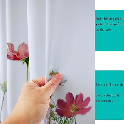 Floral Shower Curtain - 72"W x 84"L, with 12 Hooks, Hem Weighted Bathtub Curtain for Bathroom