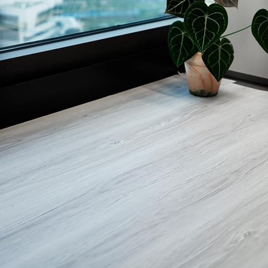 Wood Grain Peel and Stick Floor Tiles, 11.8" W × 590" L, Light Color | Long rolls reduce seams, Low‑maintenance surface, Easy to use, Soft wood‑look finish, Helps protect floors, Waterproof