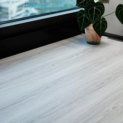 Wood Grain Peel and Stick Floor Tiles, 11.8" W × 590" L, Light Color | Long rolls reduce seams, Low‑maintenance surface, Easy to use, Soft wood‑look finish, Helps protect floors, Waterproof