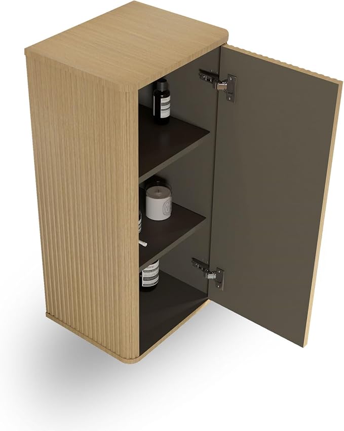 Floating Bathroom Side Cabinet, Wall Mounted Modern Cabinet, Large Storage for Small Space, Apartment, Hotel, Natural Oak - Camellia Collection