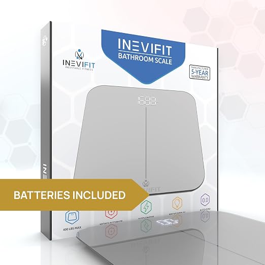 INEVIFIT Bathroom Scale, Highly Accurate Digital Bathroom Body Scale, Measures Weight up to 400 lbs. Includes Batteries