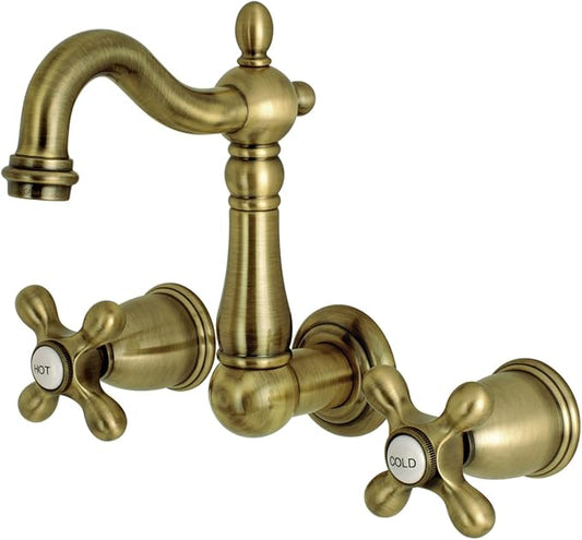 Kingston Brass KS1223AX 8-Inch Center Wall Mount Bathroom Faucet, Antique Brass