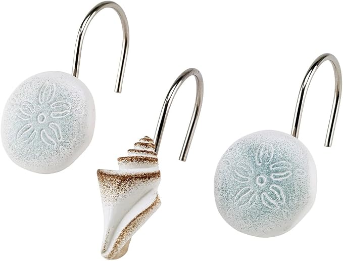 Avanti Linens - Shower Curtain Hooks, Farmhouse Inspired Bathroom Accessories, Set of 12 (Farmhouse Shell Collection)