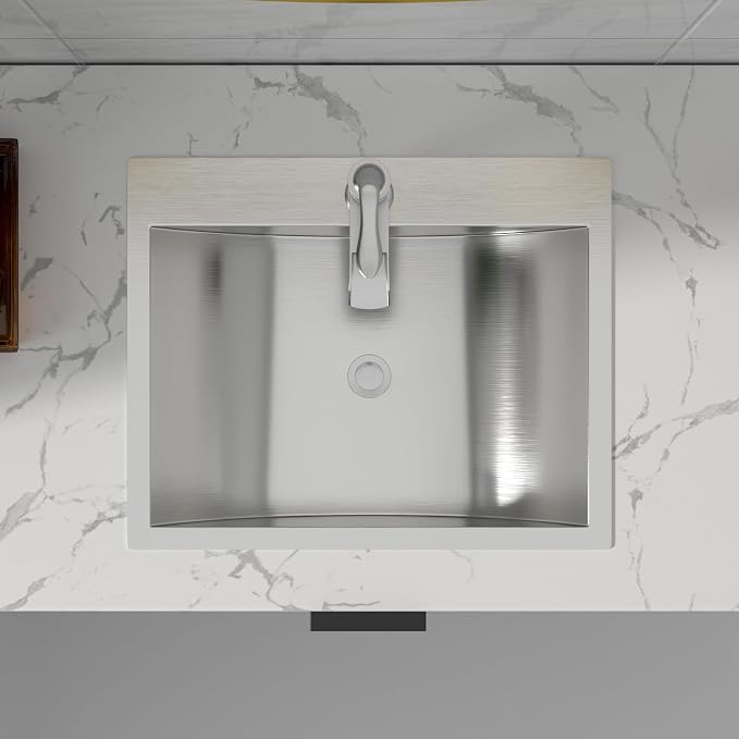 Sarlai Stainless Steel Bathroom Sink Drop in - 21"x17" Bathroom Vanity Sink Stainless Steel Rectangle Topmount Bathroom Lavatory Restroom Sinks Basin with Pop Up Drain