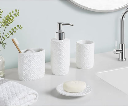 Martha Stewart Tara Bath Accessory Set Medallion, White | Coordinated Look for Bathroom, OEKO-TEX Certified
