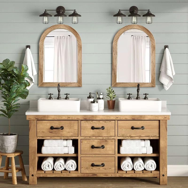 LOSOUR 2 Pack Arched Mirror, Farmhouse Decor Solid Wood Frame Wall Mirror, Vintage Bathroom Mirrors or Bathroom, Living Room,Bedroom, Entryway, Hallway,Foyer (Brown, 2 Pack-30 L x 20" W)