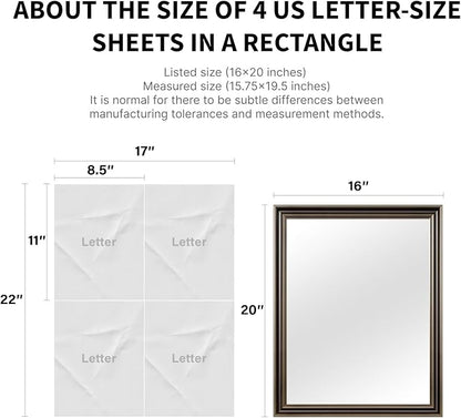 Retro Copper Effect Framed Wall Mirror, 16x20 Rectangle Mirror, Anti-desilvering Tempered Glass, Sustainable&Sturdy Frame, Anti-Rust, HD Reflection &3min Fast Setup for Bathroom Living Room
