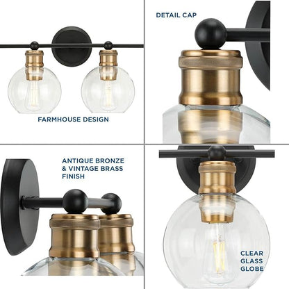 Hansford Collection 4-Light Clear Glass Coastal Bath Vanity Light Antique Bronze
