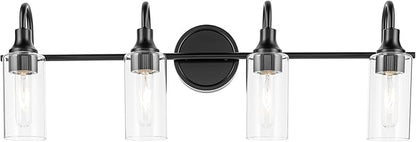 Kichler Kavi 31.5" 4-Light Vanity Light with Clear Glass in Black, Damp Rated, for Bathroom, Powder Room, Over a Mirror, (31.5" W x 10" H), 55212BK