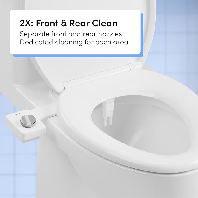 TUSHY Fresh Dual Nozzle Cool Water Bidet, Brushed Brass Knob | Ultra Slim Toilet Seat Attachment, Non-Electric, 180° Front and Rear Wash, Self-Cleaning, 10 Minute DIY Install