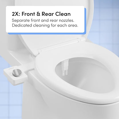 TUSHY Fresh Dual Nozzle Cool Water Bidet, Brushed Brass Knob | Ultra Slim Toilet Seat Attachment, Non-Electric, 180° Front and Rear Wash, Self-Cleaning, 10 Minute DIY Install