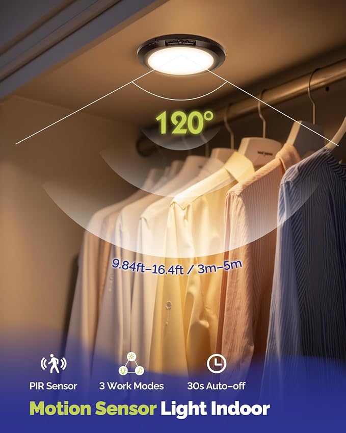10000mAh Rechargeable Ceiling Light Black Waterproof Shower Lights | Wireless Motion Sensor Light Indoor 3000K/4000K/6000K Dimmable, Magnetic LED Lights with Remote No Wiring for Closet Bathroom