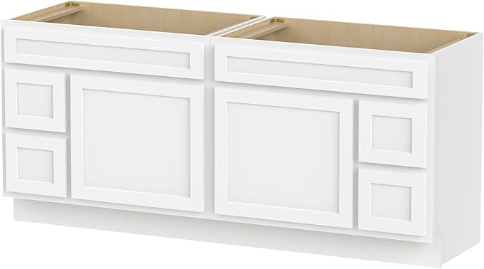 Vanity Art 72 Inch Bathroom Vanity with 2-Door 4-Drawer, Wood Bathroom Vanity Cabinet with Soft Closing Drawer, Floor Mounted White Cabinet Without Top VA4072-LRW