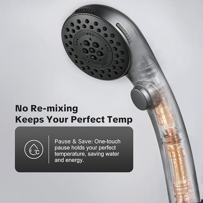 OFFO Shower Head with Handheld, 5 Mode Handheld Shower Head with On Off Switch for Water Saving, High Flow Powerful Boosting Showerheads with 60" PVC Hose & Holder, Matte Black