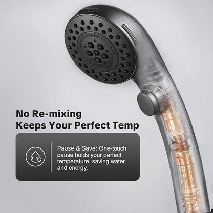 OFFO Shower Head with Handheld, 5 Mode Handheld Shower Head with On Off Switch for Water Saving, High Flow Powerful Boosting Showerheads with 60" PVC Hose & Holder, Matte Black