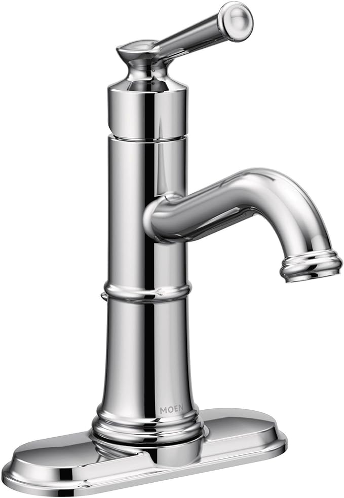 Moen Belfield Chrome One-Handle Bathroom Sink Faucet with Drain Assembly and Optional Deckplate, 6402