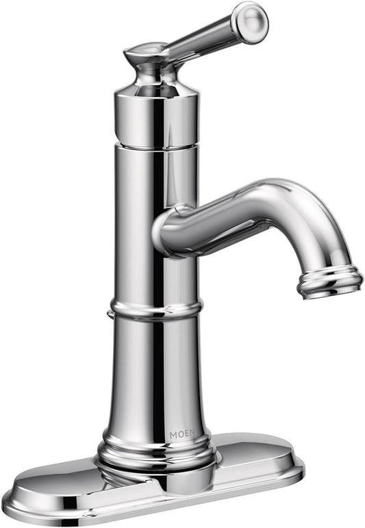 Moen Belfield Chrome One-Handle Bathroom Sink Faucet with Drain Assembly and Optional Deckplate, 6402