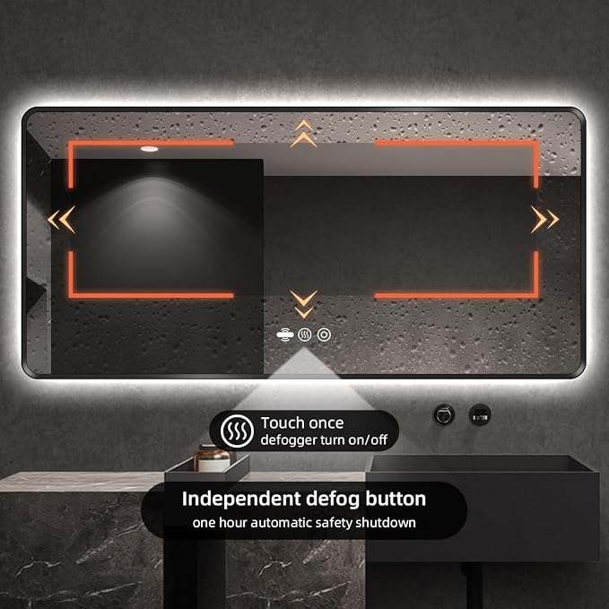 56" x 36" Black LED Bathroom Mirror with Lights - Motion Sensor | Smart Backlit Mirror Bathroom, Metal Framed, Anti-Fog, 3-Color Stepless Dimmable Lighted Mirror, Memory Function, CRI≥93